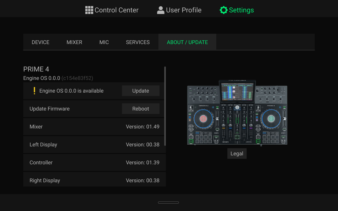 Engine DJ OS - Update Screen